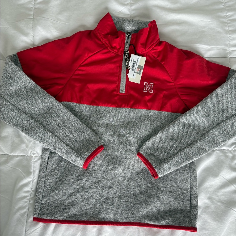 Nebraska Huskers Red + Gray Quarter-Zip Pullover